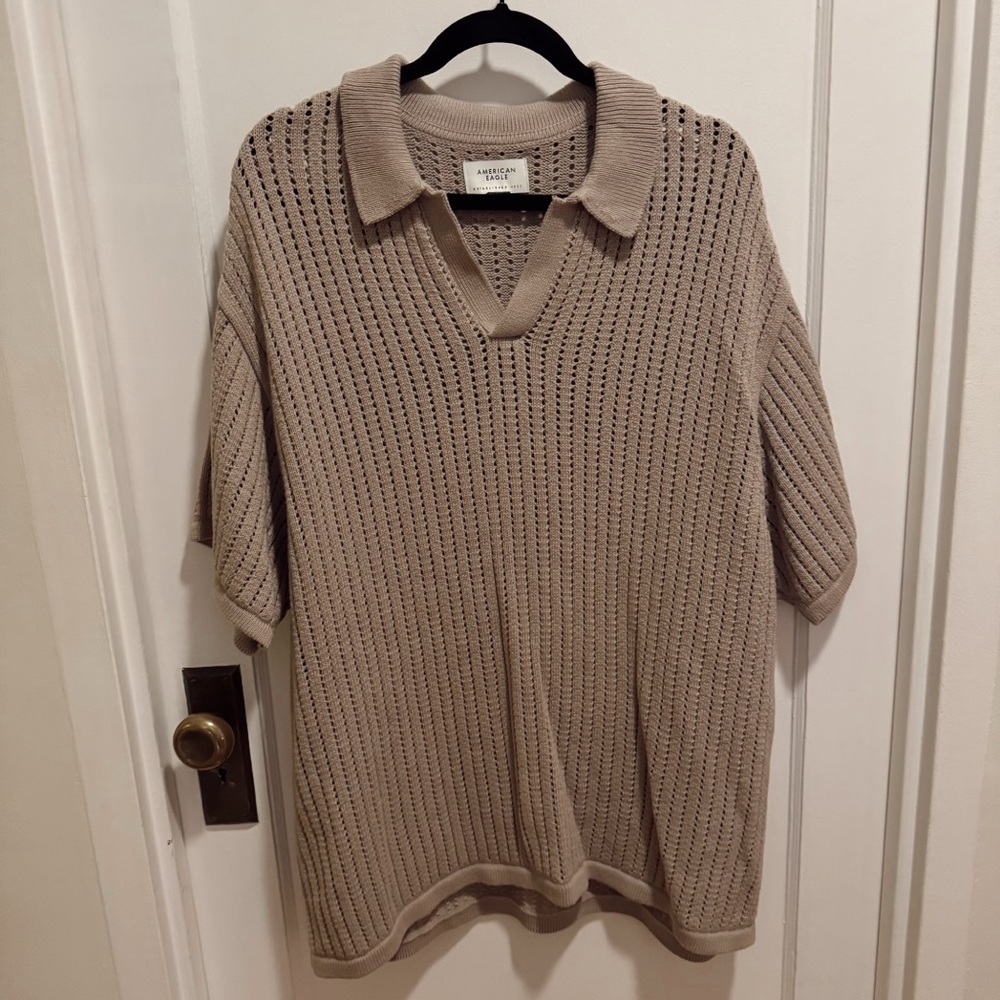 American Eagle Outfitters Beige Knit Polo